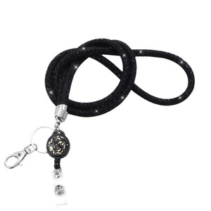 Lanière noire de haute qualité ornée de strass, avec boucle à tirage facile, mousqueton, accessoire pour téléphone portable, sangle pour clés – Vente en gros - Product Image 5