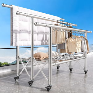 Stendibiancheria Pieghevole in Acciaio Inox con 6 Ruote, Salvaspazio, a 3 Pali Telescopici, Mobile e Richiudibile - Product Image 6