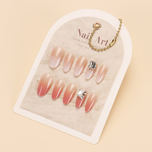 TikTok, superventas, usable, de gama alta, Otoño, corto, hecho a mano, diamantes de imitación, degradado, bloque de Color, puntas de uñas falsas - Product Image 3