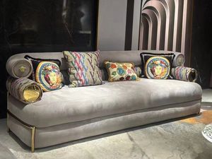 Sofa kain bordir belakang melengkung mewah furnitur desain Modern Sofa Sofa bingkai Titanium tabung baja tahan karat beludru buram - Product Image 2