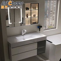 Kabinet Kamar Mandi Modern 2026 Vanity dengan Cermin dan Wastafel, Dilengkapi Kabinet Cermin Kamar Mandi LED untuk Ruang Fungsional yang Bergaya