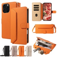 Étui en cuir OEM Litchi PU+TPU avec porte-cartes, étui portefeuille en cuir pour iPhone 17, 17 Pro, 17 Pro Max A-2633