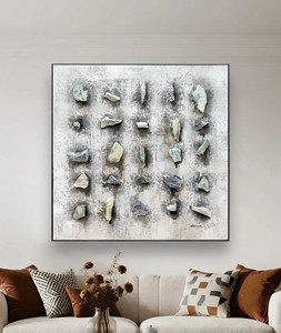 Arte Murale Astratta 3D Moderna, Dipinti Paesaggistici con Pietre Naturali Verdi e Grigie Intarsiate - Product Image 2