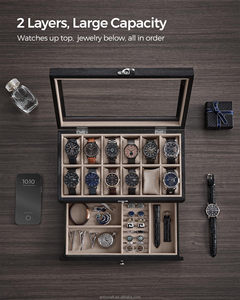 Người Đàn Ông Sang Trọng Của Gỗ Hộp Đồng Hồ Tổ Chức Thủ Công Đồ Trang Sức Hiển Thị Trường Hợp Với Kính Bìa Kính Mát Nhẫn Vòng Đeo Tay Quà Tặng Lưu Trữ - Product Image 3
