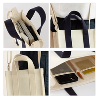 Sac fourre-tout minimaliste en toile avec bandoulière amovible et poche extérieure, impression de logo personnalisable, sac bandoulière en coton pour les voyages légers
