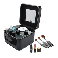 Boîte de maquillage de vanité de voyage en cuir PU étanche portable avec miroir étui cosmétique personnalisé pour produits de beauté