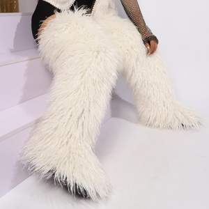 Moda uyluk yüksek kürk çizmeler diz üzerinde kabarık yüksek çizmeler kadınlar için uzun kürklü ayakkabı - Product Image 1