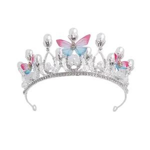 2022 unique Children crown headdress Princess Girl birthday crown lovely Silver Butterfly Hair gift tiara