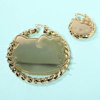 Boucles d'oreilles créoles torsadées en acier inoxydable brillant Sweetie Trendy Kitty, motif dessin animé personnalisé, pour femme