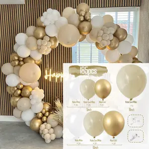 JYAO 185 Buah balon emas pasir putih Kit lengkungan karangan bunga balon lateks Globos untuk dekorasi pesta ulang tahun