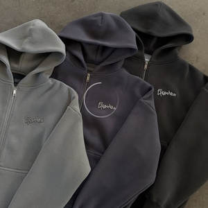 Felpa con Cappuccio Vintage in Denim Pesante con Zip Intera, Taglio Grezzo, Stampa Grafica Integrale e Stile Street - Product Image 4