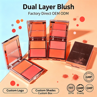 Palette de fard à joues bicolore en marque privée, OEM ODM, logo personnalisé, poudre de fard à joues pour le visage, emballage personnalisé, collection de fards à joues cosmétiques