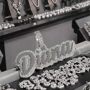 Collar de Hip Hop con Incrustaciones de Moissanita VVS, Chapado en Plata de Ley, con Certificado GRA, Colgante con Nombre, Precio al por Mayor - Product Image 3