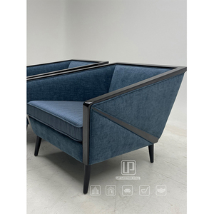 Silla de Tela para Sala de Estar, Hogar, Villa, Oficina, Hotel, con Marco Cuadrado Negro y Patas Negras, Color Azul - Product Image 5