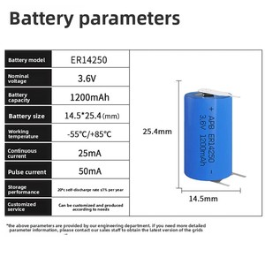 Pile ER14250S Li/SOCl2 à usage unique avec joint soudé, taille 1/2 AA, 3,6 V, 1200 mAh, fonctionnant en mode haute température de -50/80°C ℃ - Product Image 3