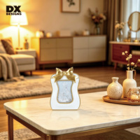 Cadre photo en résine 4x6 5x7 avec nœud doré, cadre photo de luxe blanc et or pour présentation sur table, décoration élégante pour la maison et les mariages