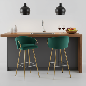 Sgabelli da Bar in Velluto Verde con Base Cromata e Gambe Dorate da 26 Pollici, Arredamento Moderno per Bar - Product Image 2