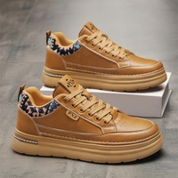 Chaussures en cuir décontractées noires pour hommes, baskets tendance polyvalentes à plateforme épaisse, antidérapantes et résistantes à l'usure, chaussures de sport