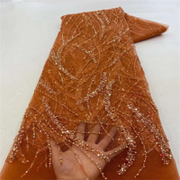 Tissus en dentelle de tulle lourde brodée de perles et de sequins africains pour robes de mariée pour femmes, vente en gros