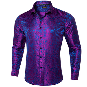 Luxury <strong>Purple</strong> Paisley Tuxedo <strong>Shirts</strong> Beaded Dobby Fabric Long Sleeve Turn-down Collar Men's Wedding Prom Formal <strong>Dress</strong> <strong>Shirt</strong> - Product Image 1