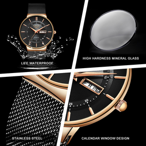 <span class=keywords><strong>Montre</strong></span>-bracelet à quartz analogique pour homme LIGE LG9949, en acier doré, minimaliste, étanche, classique, de luxe - Product Image 2