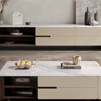 Table basse et meuble TV combinés Quiet Wind, style moderne minimaliste, en marbre italien, avec rangement, pour salon
