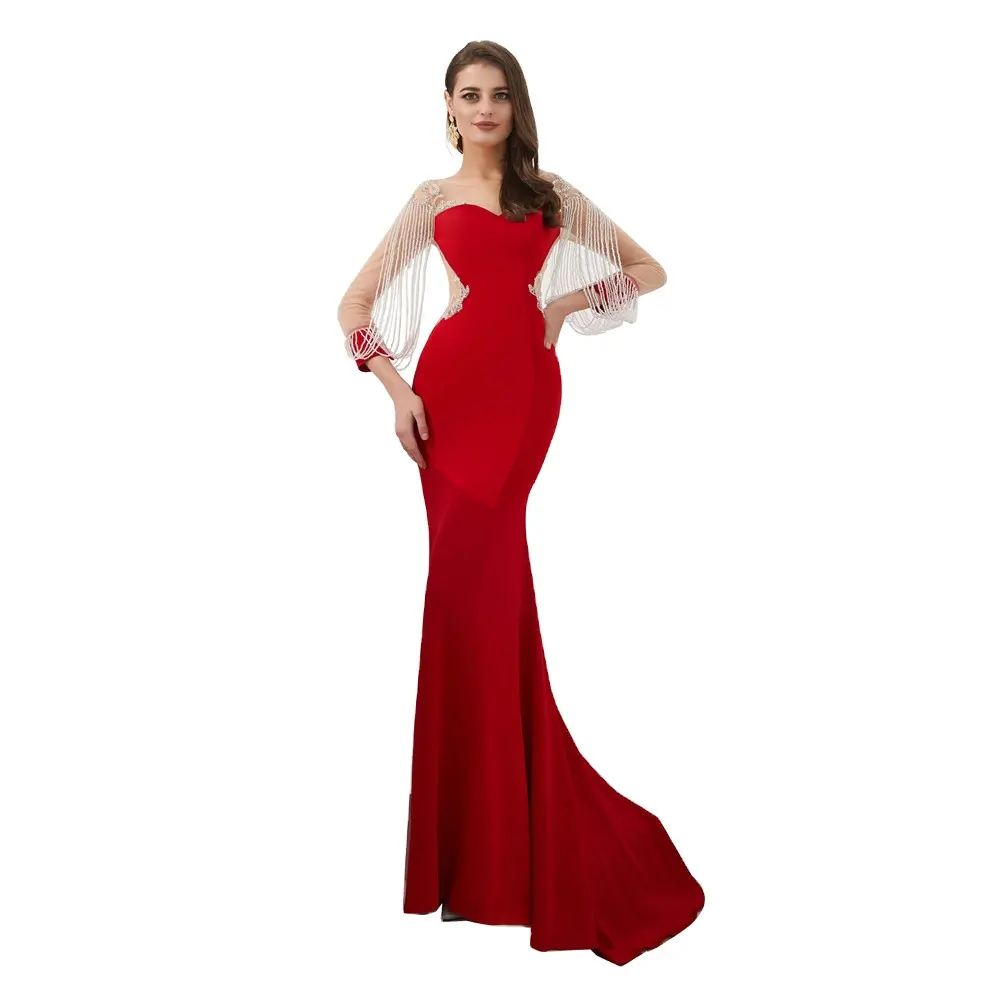 2023 Mermaid akşam elbise zarif dantel uzun kollu balo elbise uzun parti resmi kıyafeti artı boyutu balo abiye Robe De soiree