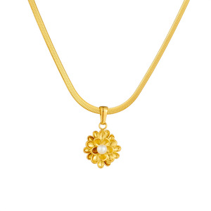 Gold Plated Lotus Pearl Pendant Stainless Steel Chain Necklace Flower Shape Gift Jewelry N3194 - Product Image 5
