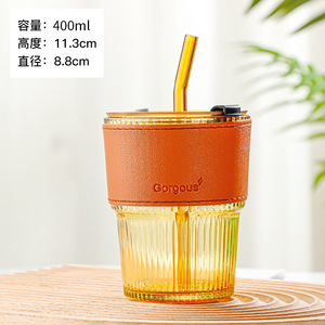 420ml thiết kế mới rõ ràng uống cốc Borosilicate tái sử dụng du lịch cà phê thủy tinh Cốc Cốc trẻ em cốc sữa với rơm và nắp - Product Image 6