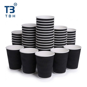 Vaso de papel corrugado de 12 oz con pared ondulada, exterior negro, resistente al calor, personalizado con impresión, para llevar, para cafeterías, oficinas, compatible con OEM y ODM. - Product Image 5