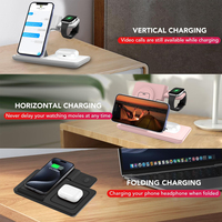 Chargeur sans fil magnétique 3-en-1 QC3.0 15W à charge ultra-rapide, station de charge portable pliable compatible avec iPhone 8 à 17