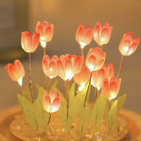 Tulipe Veilleuse LED Décoration Lampe Verre Fleur Artificielle Chambre Lampe De Table