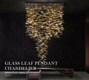 Lámpara de araña de cristal en cascada estilo Art Deco, piezas de cristal soplado a mano para techos altos, lámpara para restaurante o salón. - Product Image 1