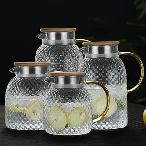 Good Quality Clear Drink Ware Glass Jug Water Cup Set Juice Tea 6 Pcs Drinking Glass Pitcher Jugs Cups Sets With Lid