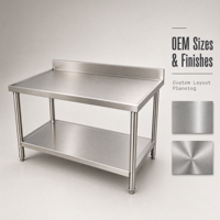 Table de préparation de cuisine professionnelle en acier inoxydable à deux niveaux avec étagère inférieure, plan de travail robuste pour la préparation des aliments