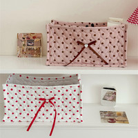 Panier de rangement matelassé à pois carrés en tissu écologique, pliable, pour la décoration intérieure, organisateur de bureau, avec nœud pour cosmétiques et articles divers