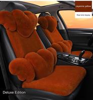 Accesorio Interior para mujer, conjunto completo de invierno, cojín para la cintura, almohada para reposacabezas, piel corta de terciopelo de felpa, funda para asiento de coche con forma de corazón esponjoso