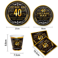 Vaisselle de fête pour le 40e anniversaire, toute neuve, décoration de fête noire et dorée, assiettes en papier jetables, gobelets, serviettes en papier