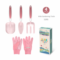 Nouvel ensemble d'outils de jardinage adorables : pelle à sable et à terre, fourche à trois dents pour la plantation de fleurs, design de dessin animé avec manche