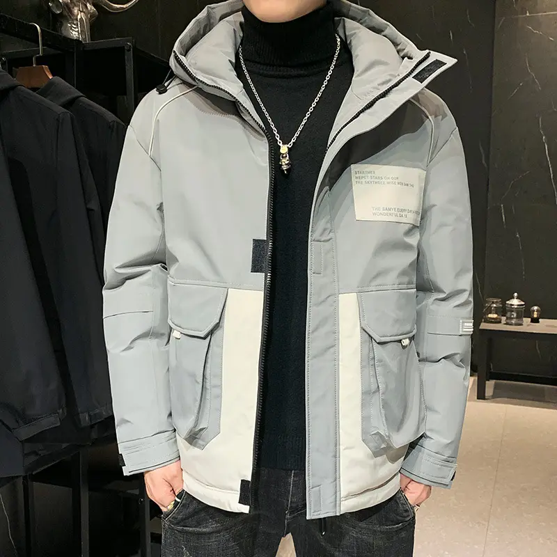 사용자 정의 로고 노인 후드 벨크로 커프스 겨울 추위와 따뜻한 지퍼 자켓 패션 트렌드 인쇄 바느질 남성 자켓