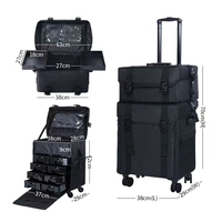 Valise de coiffeur et de maquilleur en ABS noir avec roulettes pivotantes, doublure en polyester, serrure, étui de rangement de voyage écologique