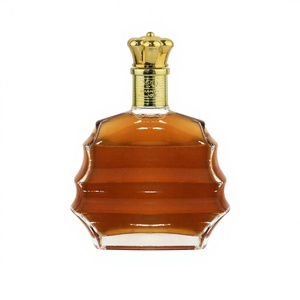 Bouteille en verre transparente épaisse <span class=keywords><strong>de</strong></span> 700 ml pour spiritueux XO, vin rouge, liqueur étrangère, spiritueux blanc, forme plate, motif grain d'eau, couronne - Product Image 1