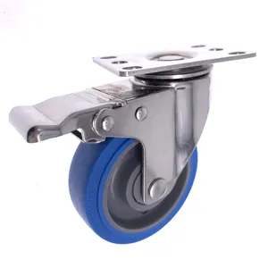 100mm haute qualité à usage moyen pour roue universelle industrielle pivotante avec frein en caoutchouc thermoplastique roulettes en acier inoxydable