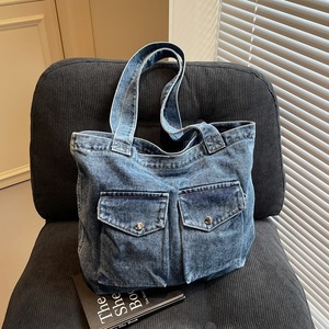 Exportation transfrontalière Nouveauté 2025 Sac fourre-tout spacieux et léger en denim artistique vintage pour étudiants - Product Image 1