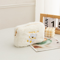 Trousse de maquillage en peluche élégante fermeture à glissière pochette cosmétique portable mignonne dessin animé à la mode marchés en ligne chinois petite trousse de toilette