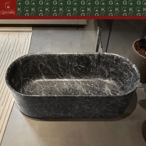 Bañera Rectangular Ovalada de Mármol Negro Marquina para Baño Principal, Estilo Loft Urbano Moderno GOLDKING, con Vetas Blancas Definidas, Personalizable OEM - Product Image 2