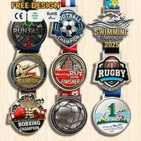 Diseña tu propia medalla personalizada de aleación de zinc 3D para natación, fútbol, boxeo, rugby, maratón, carreras, deportes con esmalte suave.