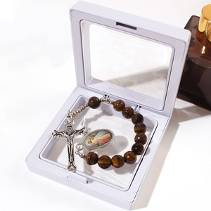 Pulseiras de Pedra Olho de Tigre KOMI com Contas de Oração e Pingente de Cruz de Jesus, Pulseira para Homens e Mulheres, Presente - Product Image 3