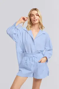 Lente En Zomer Loungewear Dames Lange Mouwen Losse Pasvorm Lichtblauwe Pyjama Tweedelige Sets