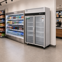 Réfrigérateur de présentation pour supermarché en acier inoxydable 880L/1350L, réfrigérateur commercial à porte vitrée, refroidissement direct 2-10°C
